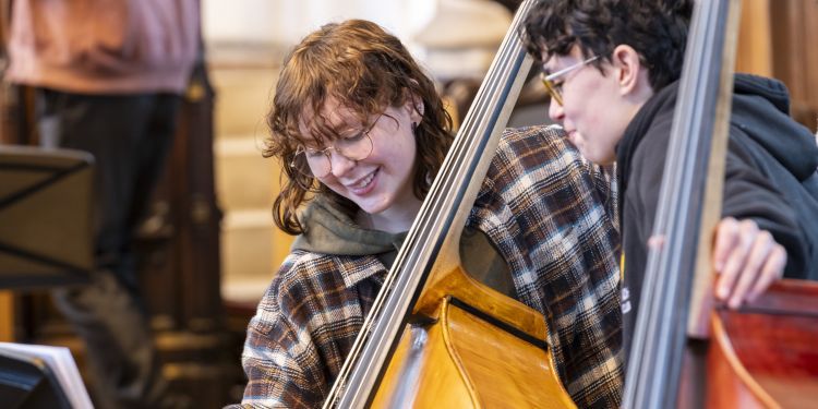 Students playing double bass